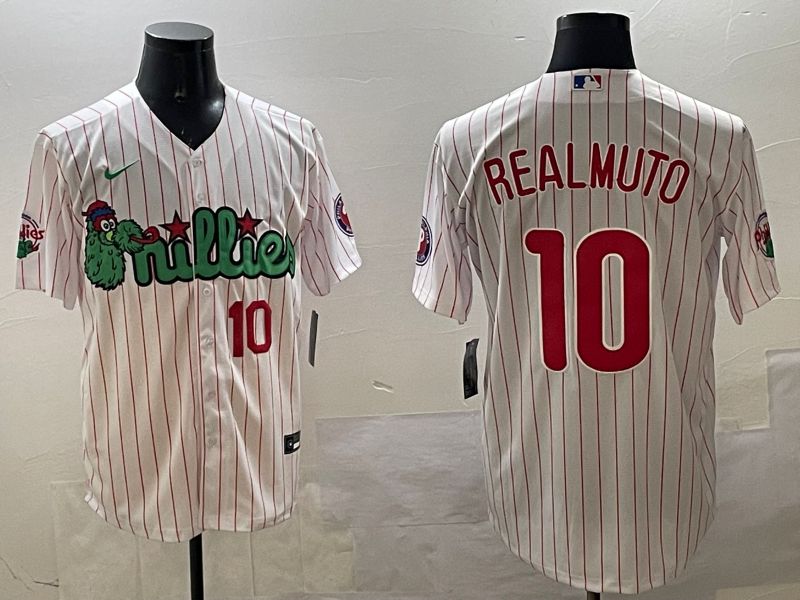 Men Philadelphia Phillies #10 Realmuto White Stripe Three generations Joint Name Game 2025 Nike MLB Jersey style 4